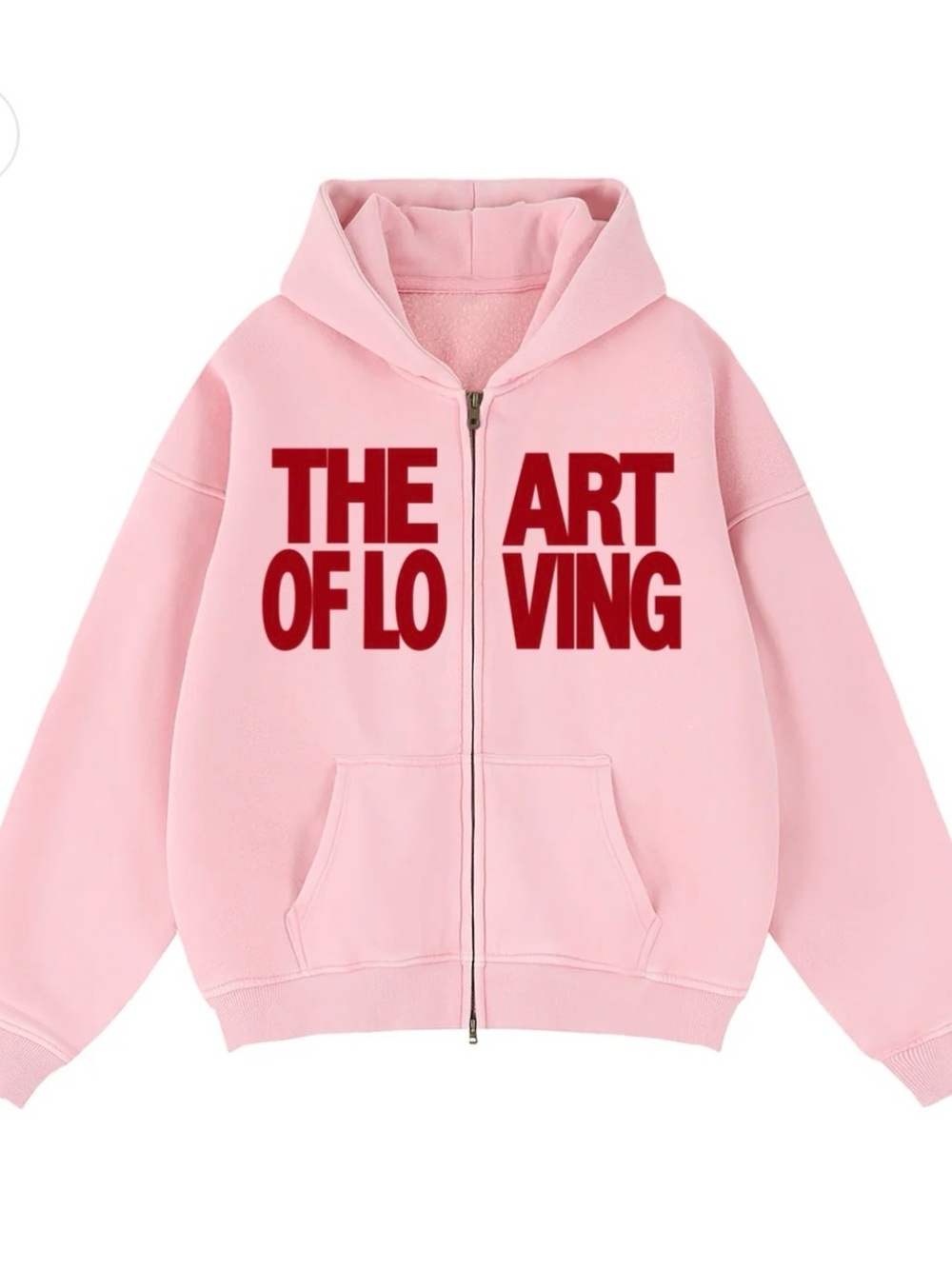 Pink Zip-Up Hoodie with 'The Art of Loving' Graphic